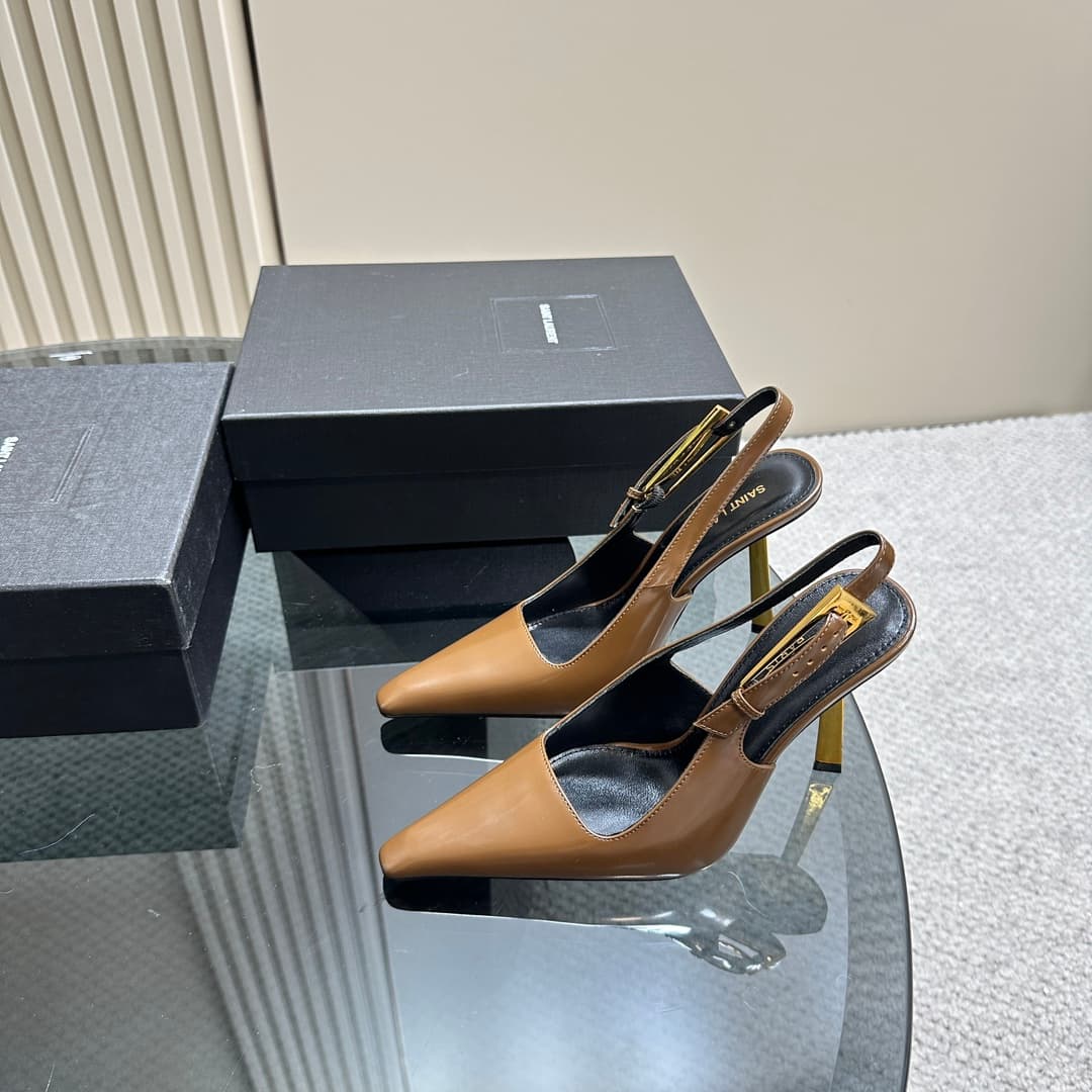 YSL 10.5cm Gold Heel Patent Pumps