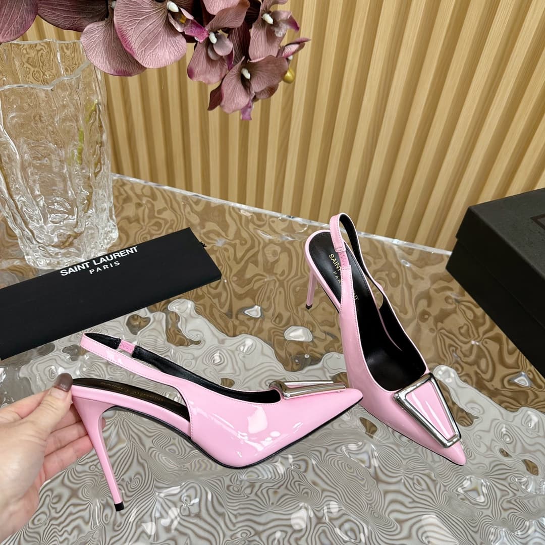 YSL 10.5cm Pointed-Toe Square-Buckle Stilettos