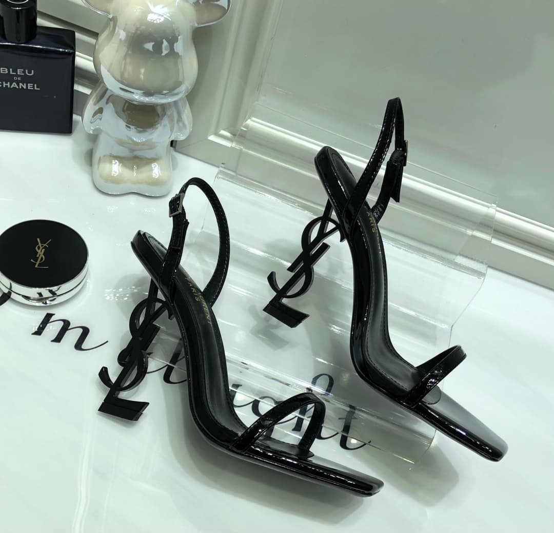 YSL 11cm Logo Square-Toe Ankle-Strap Sandals